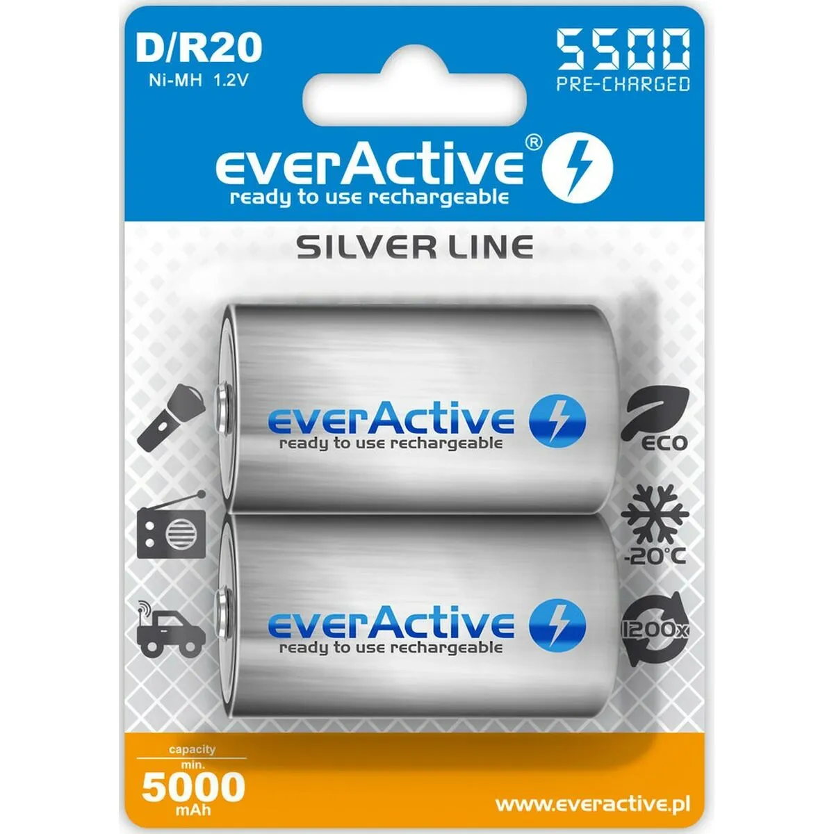 Batteria ricaricabile EverActive EVHRL20-5500 5000 mAh 1,2 V (2 Unità)