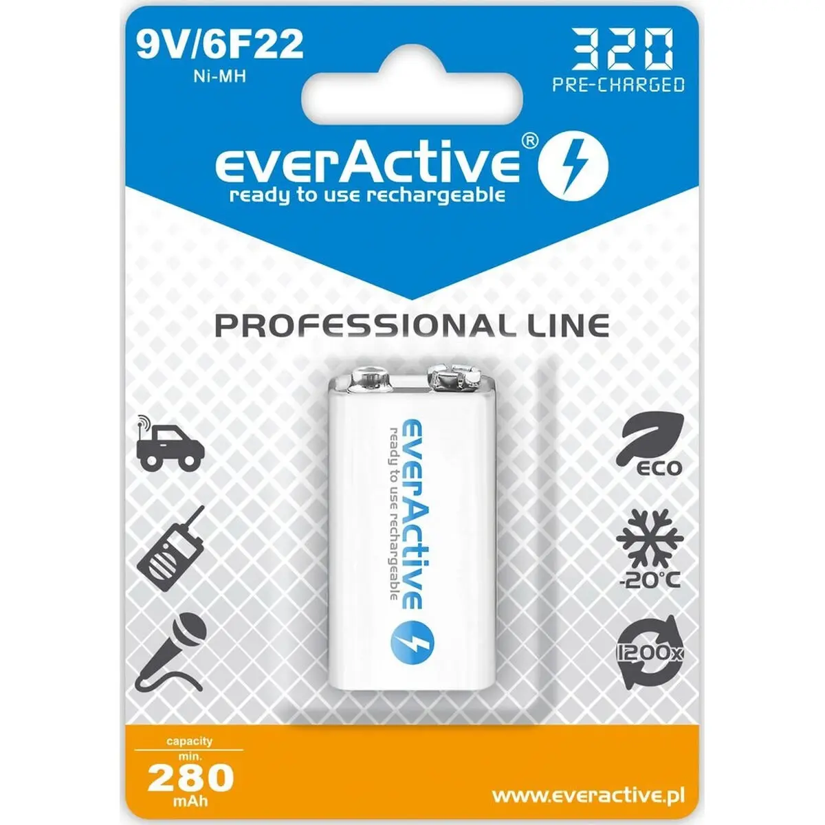 Batterie Ricaricabili EverActive EVHRL22 320 mAh 9 V