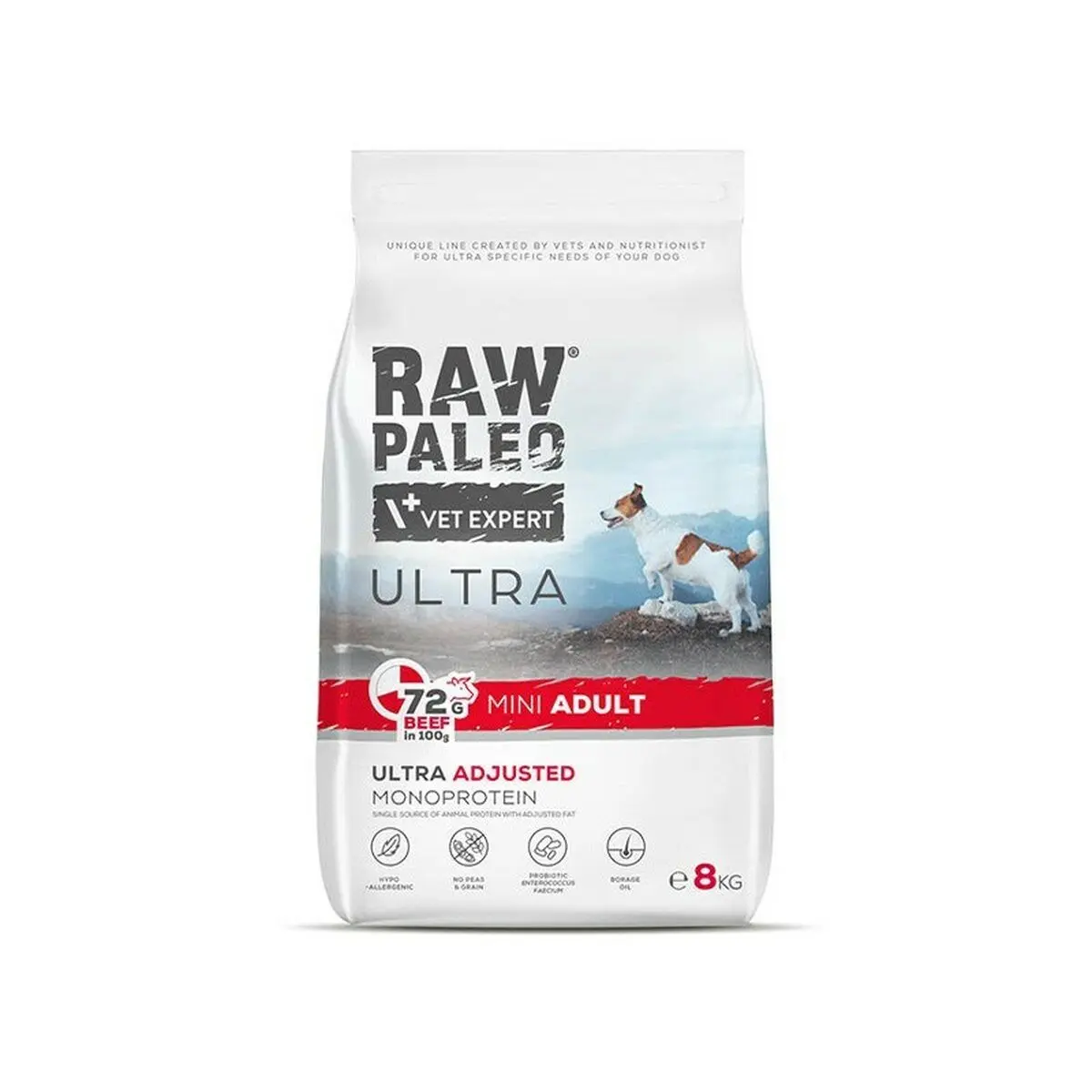 mangime VETEXPERT Raw Paleo Ultra Mini Adult Beef Carne di vitello 8 kg