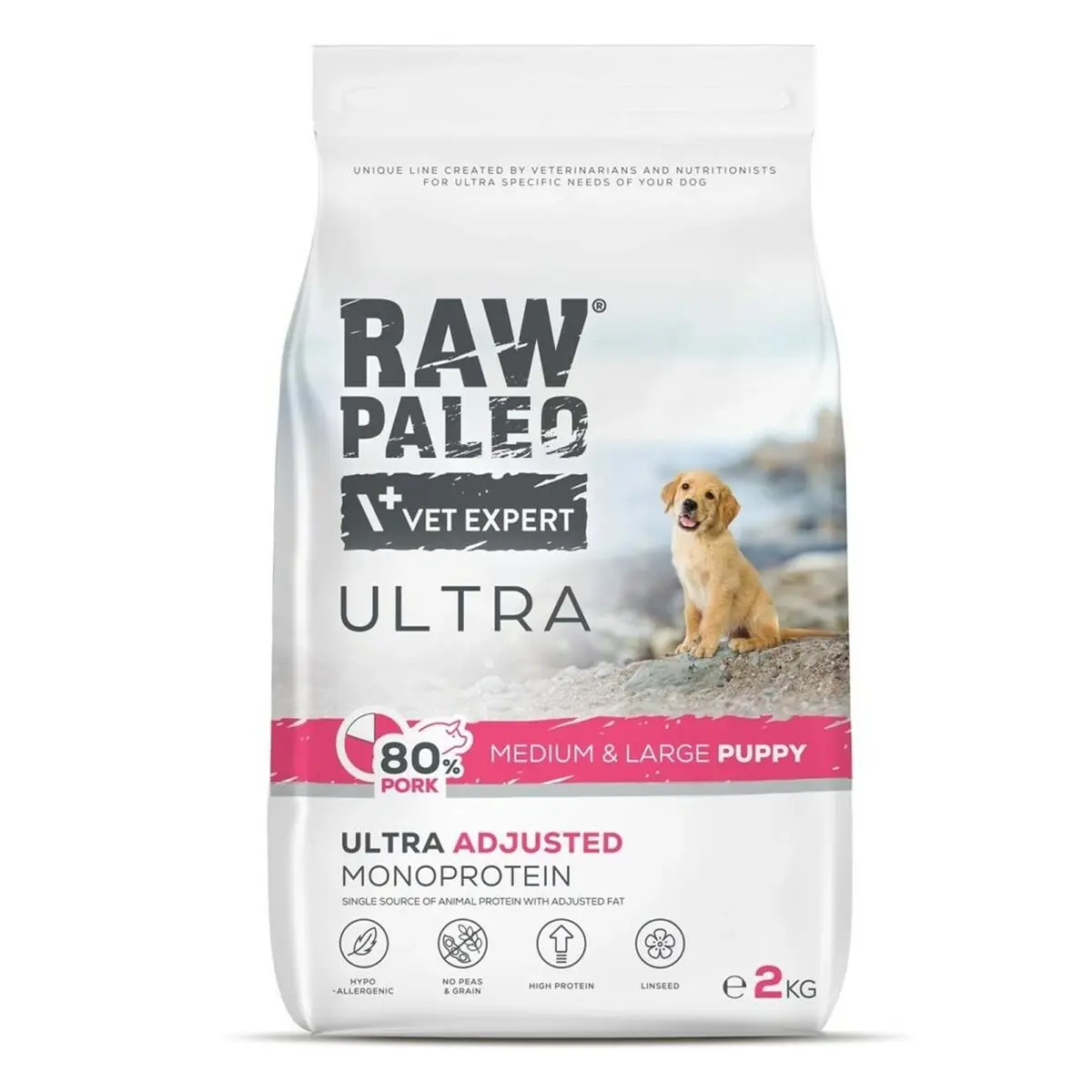 mangime VETEXPERT RAW PALEO Ultra Pork Medium & Large Puppy Maiale 2 Kg