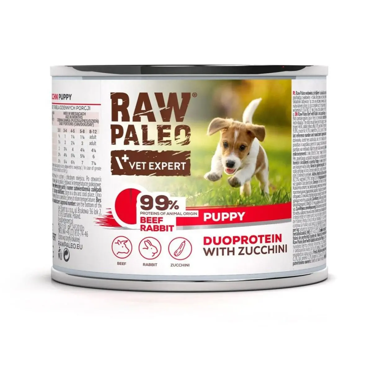 Cibo umido VETEXPERT RAW PALEO Duoprotein Beef & Rabbit Puppy Carne di manzo e vitello 200 g