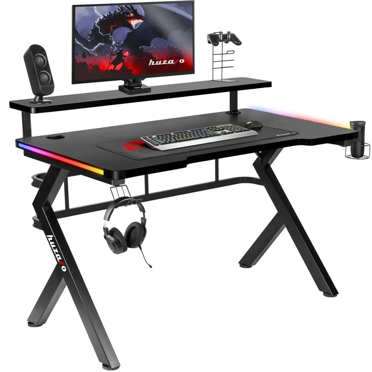 Scrivania Gaming Huzaro HZ-Hero 5.0 RGB Nero Acciaio Fibra di carbonio 116 x 69,5 x 59 cm