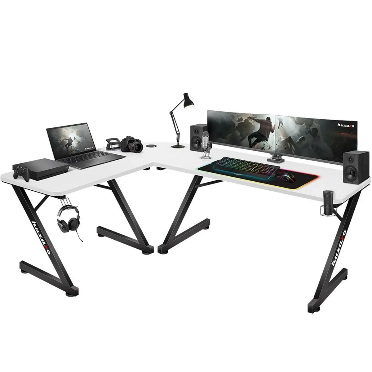 Scrivania Gaming Huzaro HZ-Hero 7.0 Bianco Nero Fibra di carbonio 154 x 72,5 x 117 cm