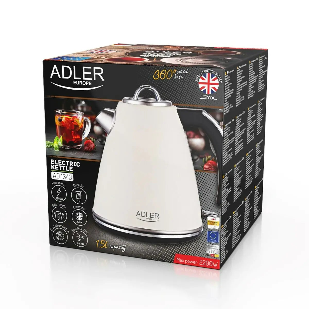 Bollitore Adler AD 1343 creme Beige Acciaio inossidabile 2200 W 1850 W 1,5 L