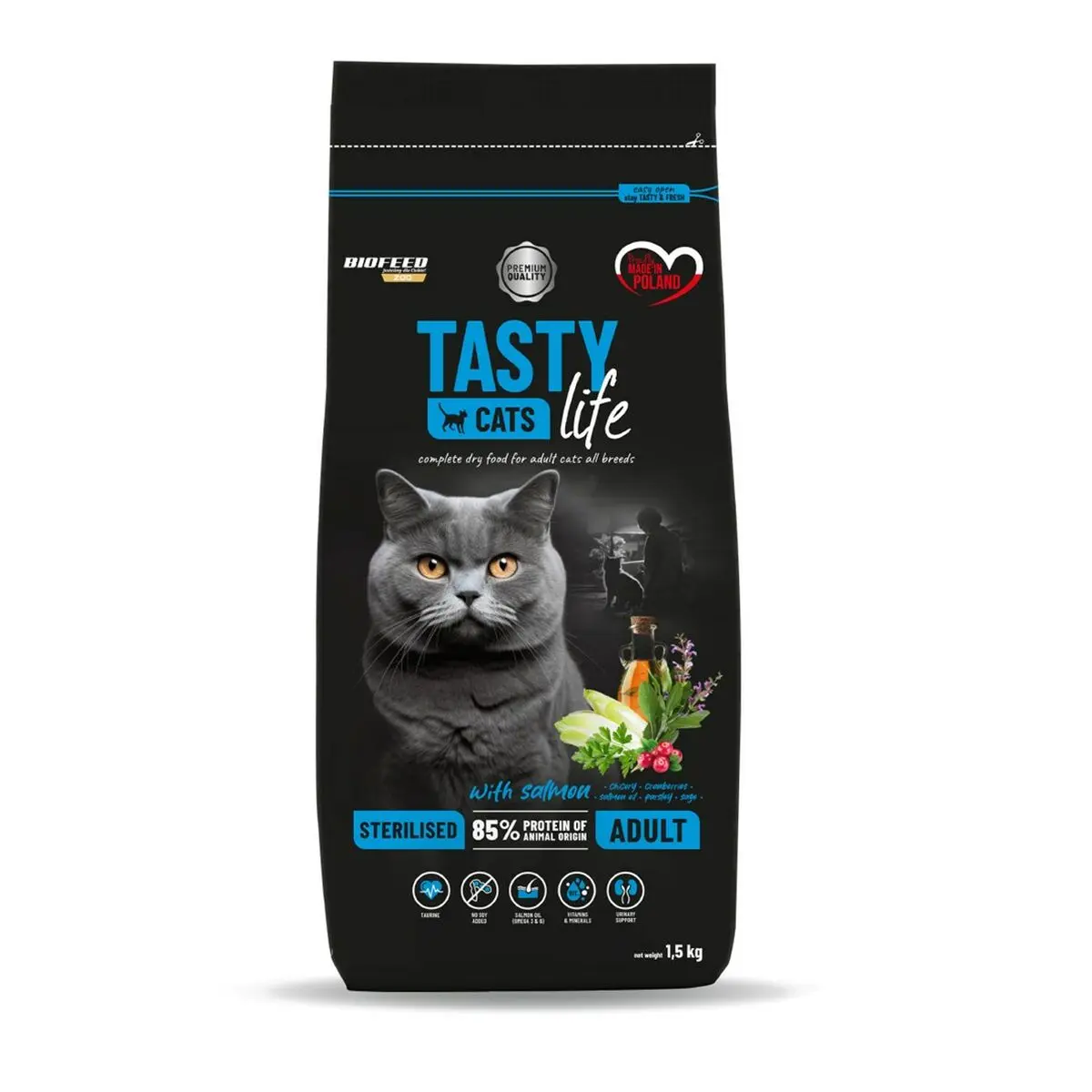 Cibo per gatti Biofeed Tasty Cats Life Salmone 1,5 Kg