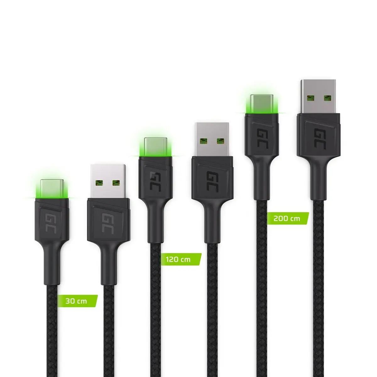 Adattatore USB con USB-C Green Cell KABGCSET01 Nero Verde 2 m (3 Unità)