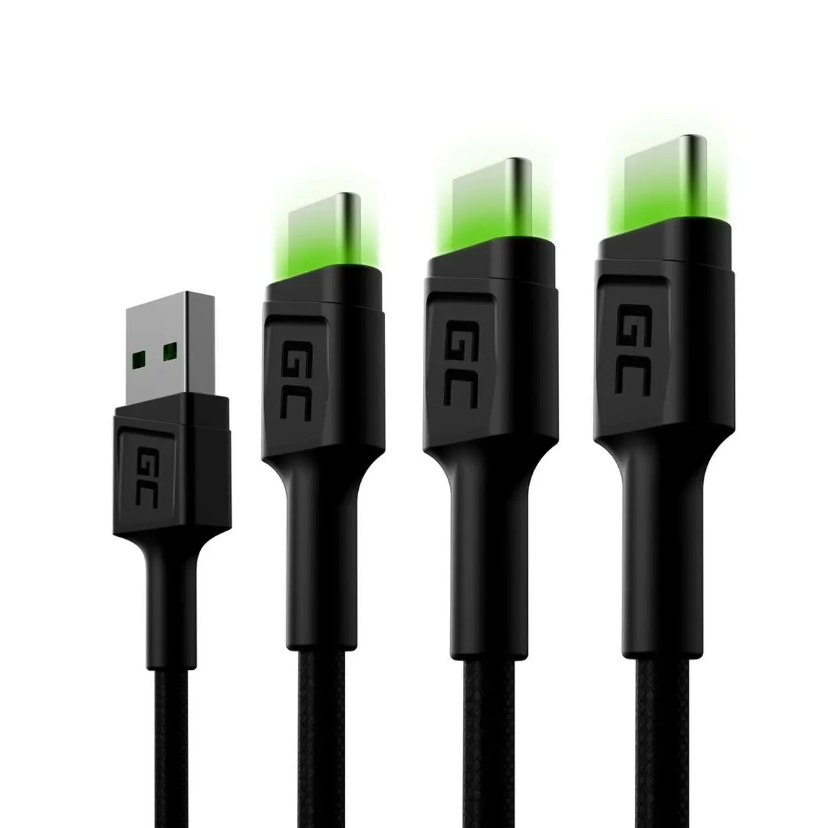 Adattatore USB con USB-C Green Cell KABGCSET02 Nero 1,2 m (3 Unità)