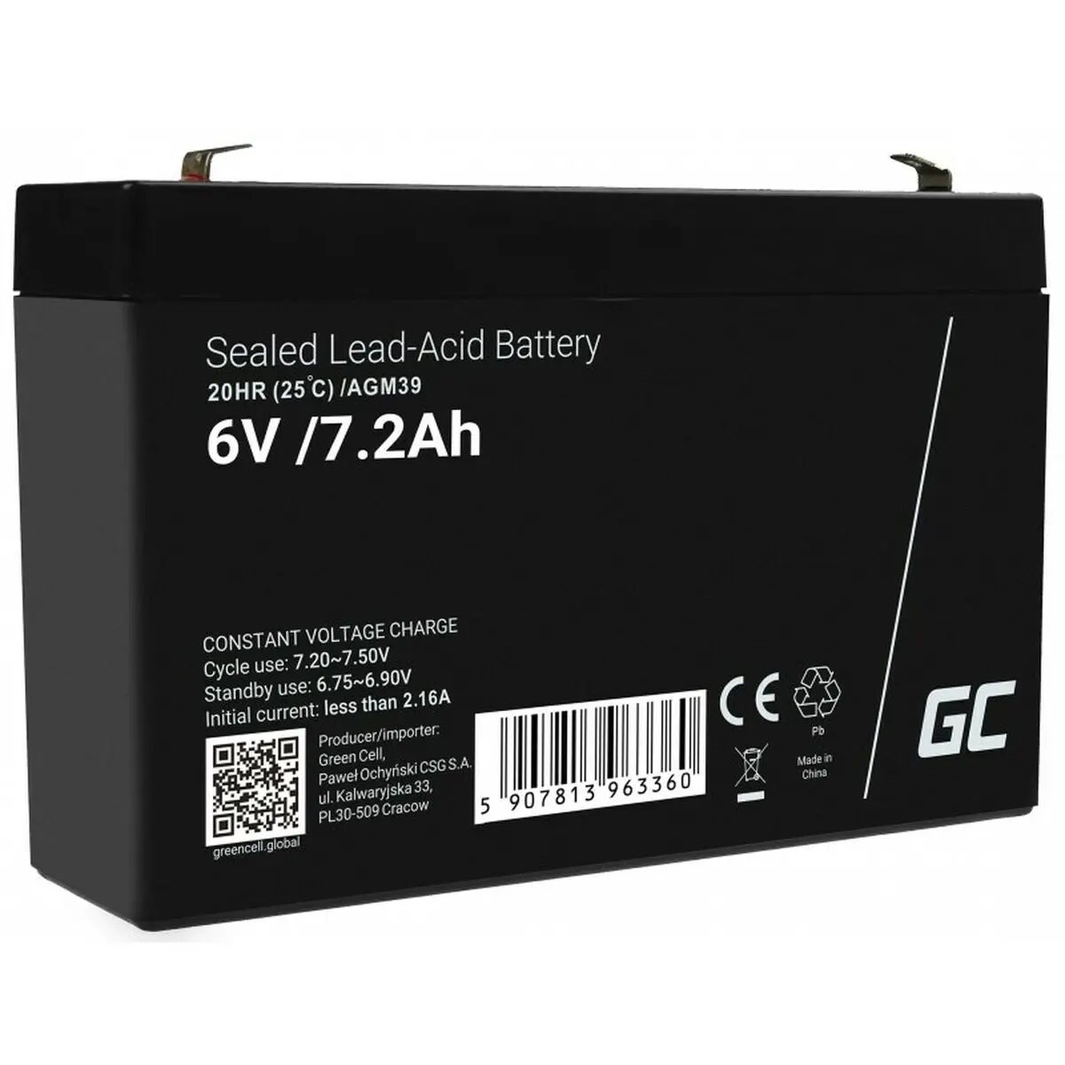 Batteria per Gruppo di Continuità UPS Green Cell AGM39 7200 mAh 6 V