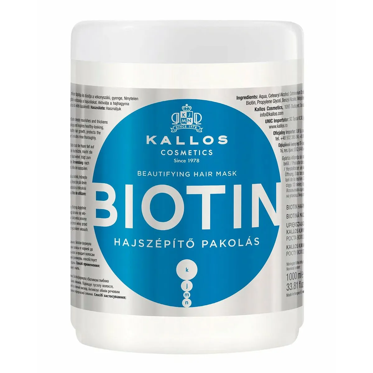 Maschera Riparatrice per Capelli Kallos Cosmetics Biotin 1 L