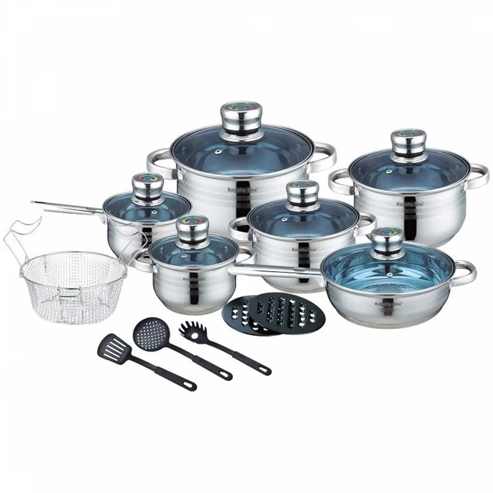 Set di Pentole in Acciaio Inox da 18 Pezzi Con Coperchio in Vetro Royalty Line RL-1801B (1)