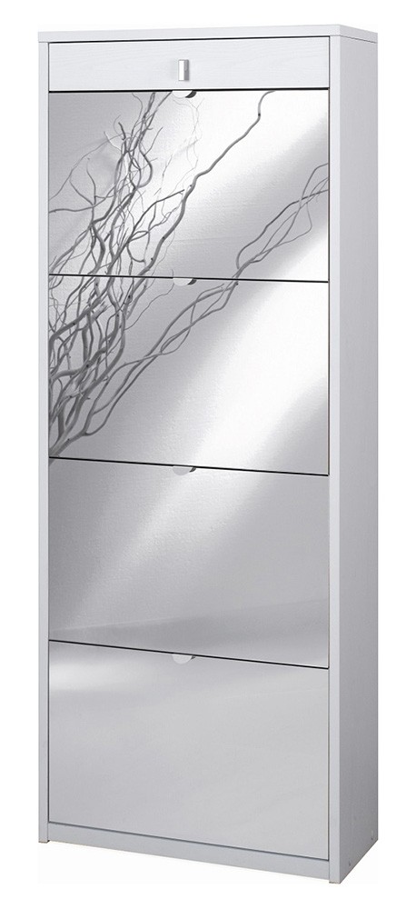 Scarpiera con specchio naturale 4 ante a ribalta e 1 Cassetto H164 L63 P29 Cm colore Bianco Fiammato Sk568spk Sarmog (1)