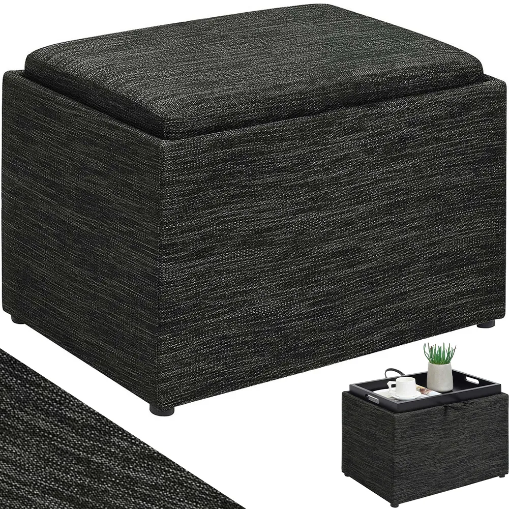 Pouf Contenitore Poggiapiedi Tessuto Grigio Sgabello Seduta Scomparto Versatile (1)