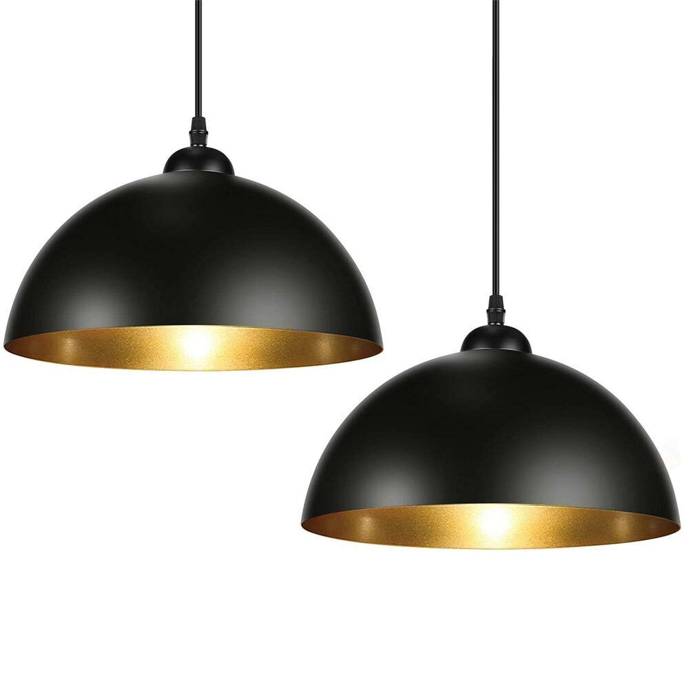 Coppia Lampadari Sospensione Moderno Design Industriale Lampada Metallo Nero Oro (1)