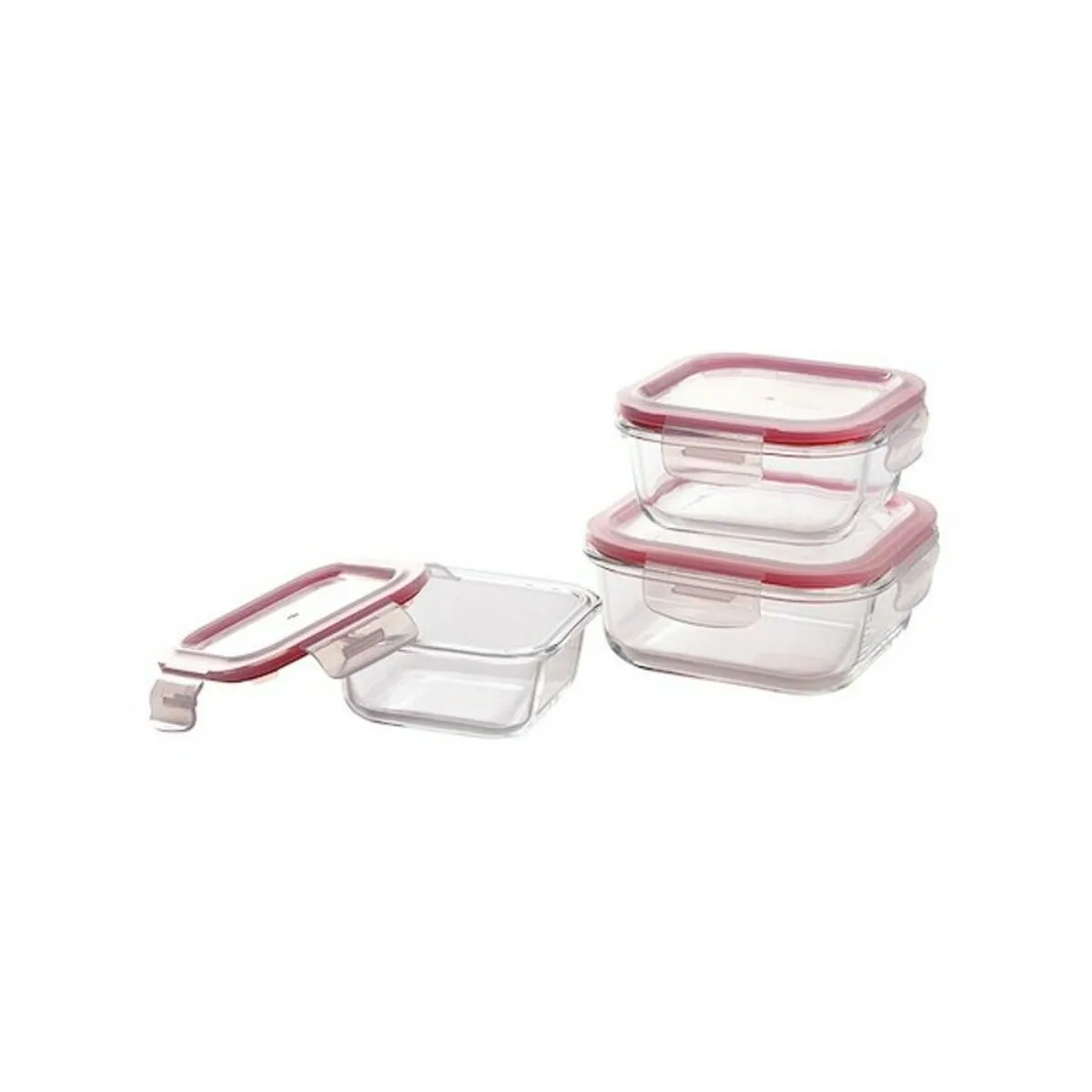 Set di scatole porta pranzo Bergner Q4052 Vetro Borosilicato Quadrato Rosso (3 pcs)