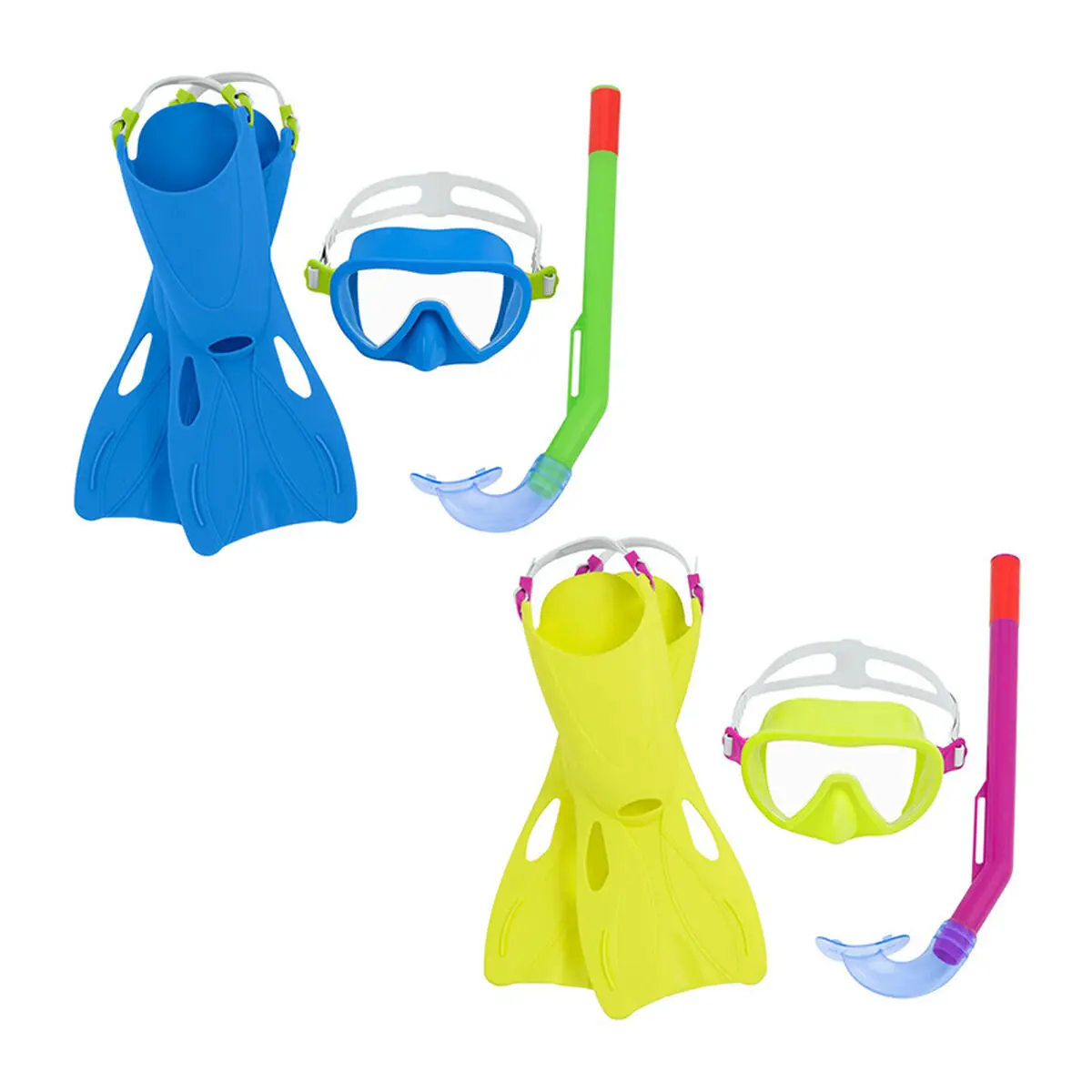 Maschera da Snorkeling con Boccaglio e Pinne Bestway Multicolore 24-27