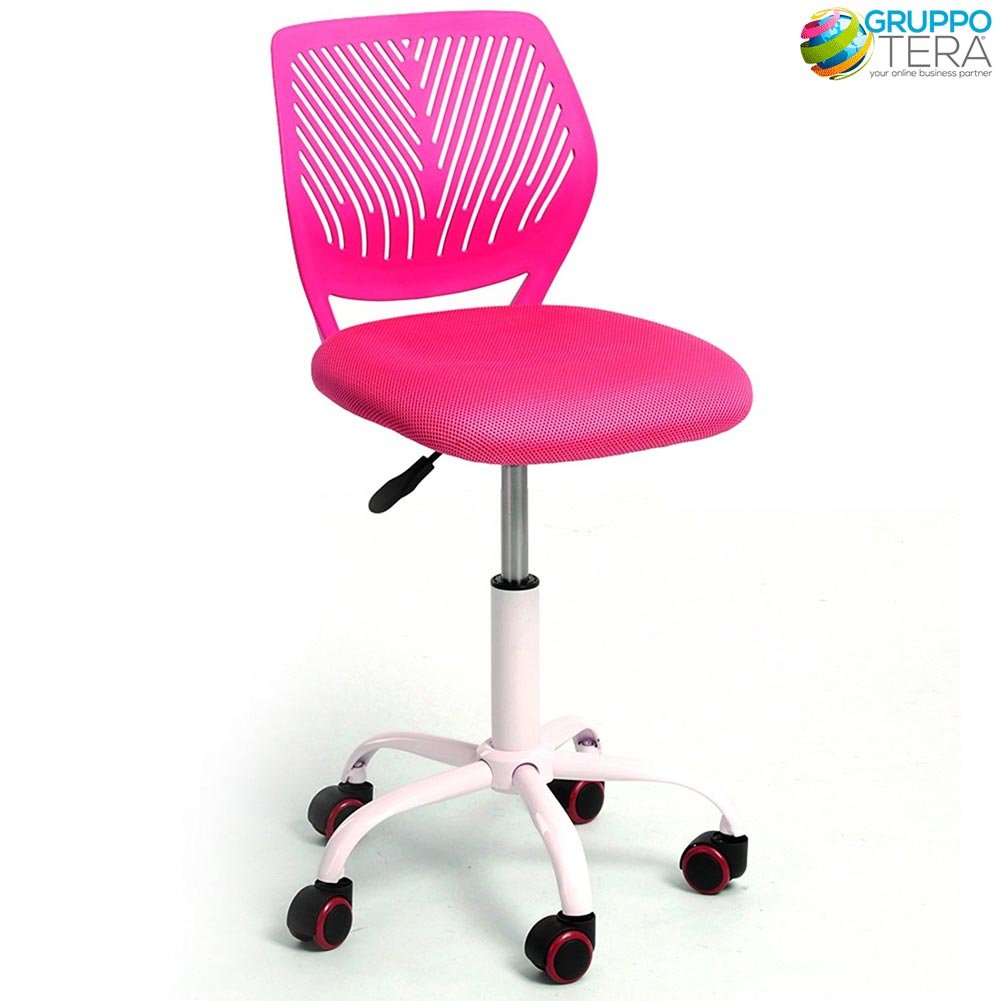 Sedia Ufficio Girevole Schienale Ergonomico Altezza Regolabile con Ruote Rosa (1)