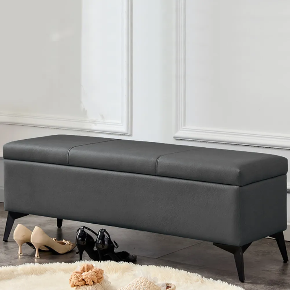 Cassapanca Contenitore Ecopelle Panca Pouf con Piedini in Metallo Grigio Scuro (1)