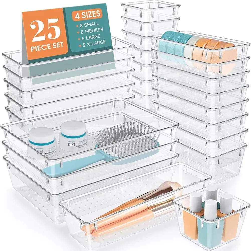 Set 25 Pezzi Organizer per Cassetti in Plastica Trasparente Divisorio Salvaspazio (1)