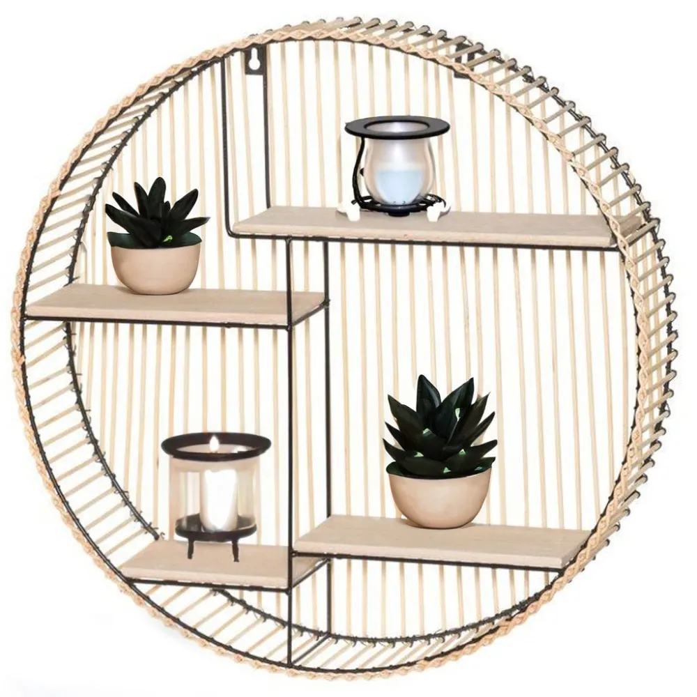 Mensola Scaffale Forma Rotonda Decorativa Diametro 50cm Con 4 Ripiani in Bambu (1)