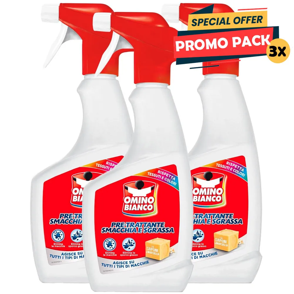 Omino Bianco Smacchia e Sgrassa 2 in 1 Pre-Trattante Spray 3 x 500 ml Smacchiante (1)