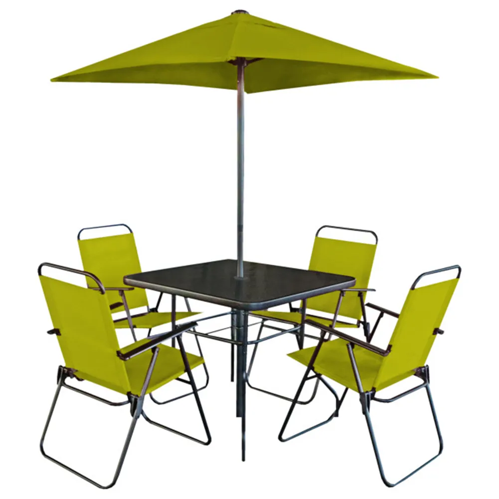 Set da Pranzo 6 Pezzi per Giardino Patio con Ombrellone 4 Sedie Pieghevoli Verde (1)