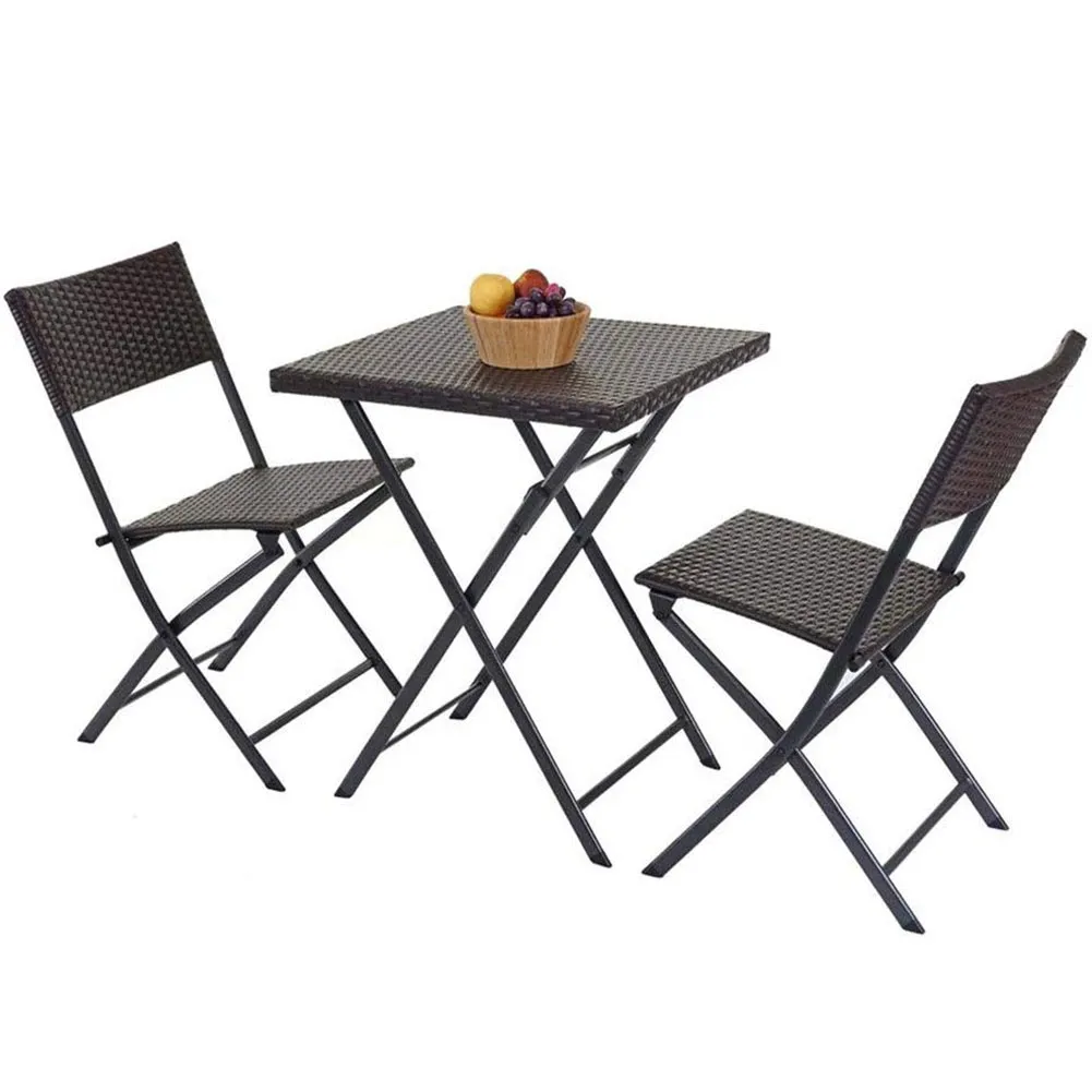 Set Tavolo + 2 Sedie Pieghevole Arredo Esterno Giardino in Polyrattan Antracite (1)