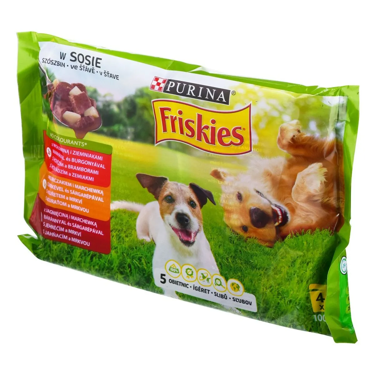 Cibo umido Purina Friskies Pollo Carne di vitello Agnello Patate Carota 4 x 100 g