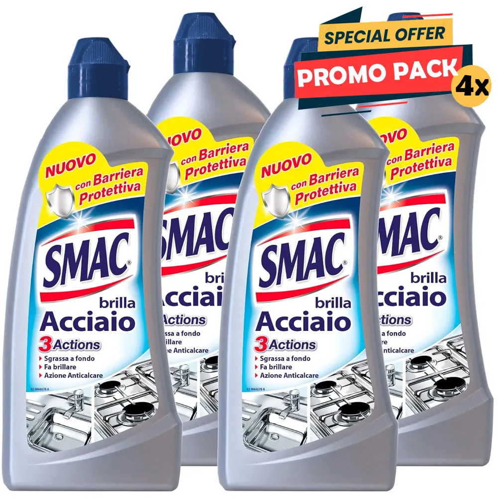 4 x 520 ml Smac - Brilla Acciaio Detergente Crema Azione Anticalcare e Lucidante (1)