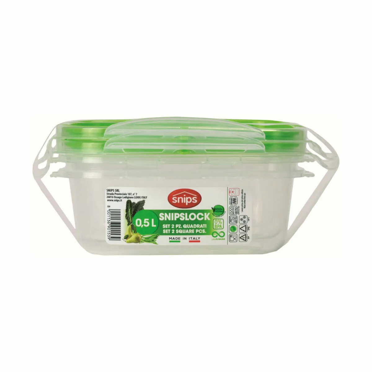 Porta pranzo Snips 500 ml Chiusura ermetica 14,7 x 14,7 x 7 cm (2 Unità)