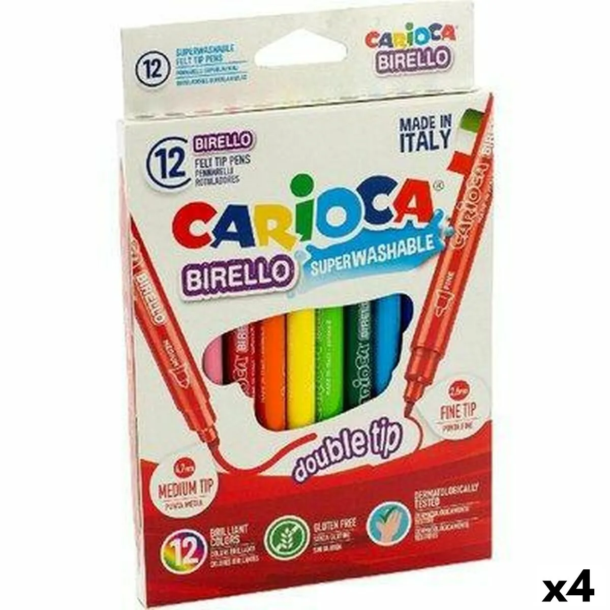 Set di Pennarelli Carioca Birello 12 Pezzi Multicolore Doppia punta (12 Pezzi) (4 Unità)