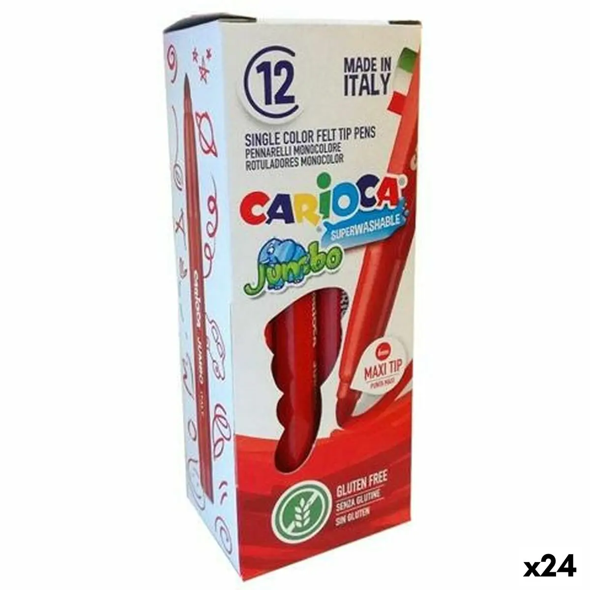 Pennarelli Carioca Jumbo Rosso 12 Pezzi (24 Unità)