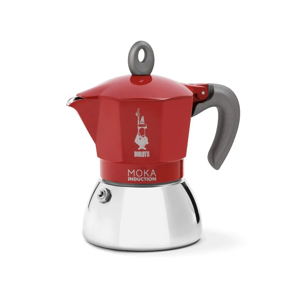 Caffettiera Bialetti Moka Rosso 90 ml Nero Metallo Acciaio inossidabile Alluminio 100 ml 2 Tazze (Cafettiera Italiana) (1 Pezzi)