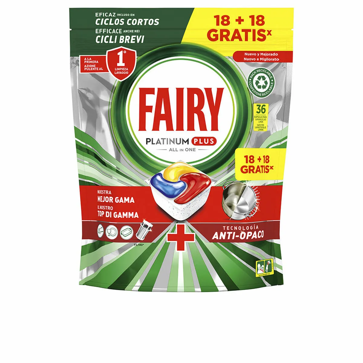 Pastiglie per lavastoviglie Fairy Platinum Plus (36 Unità)