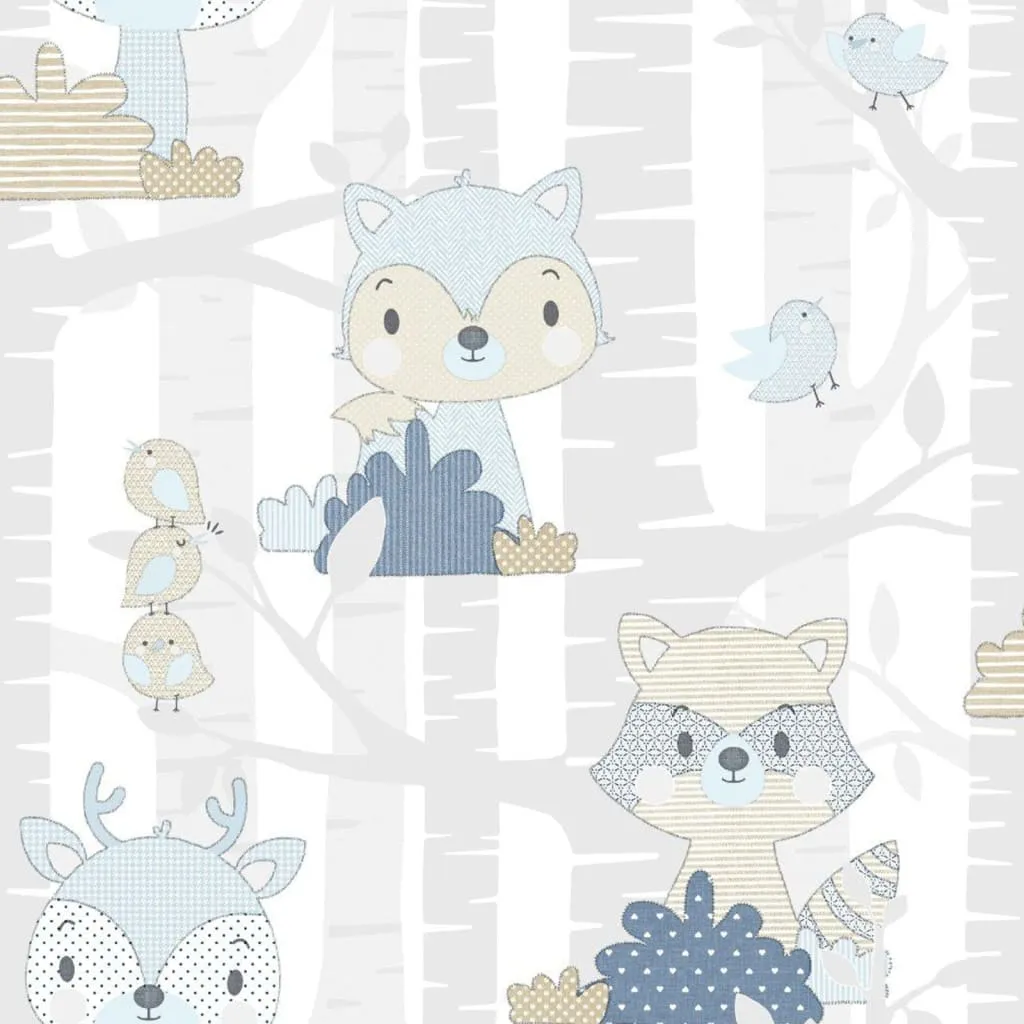 Noordwand Carta da Parati Mondo baby Forest Animals Bianco e Blu