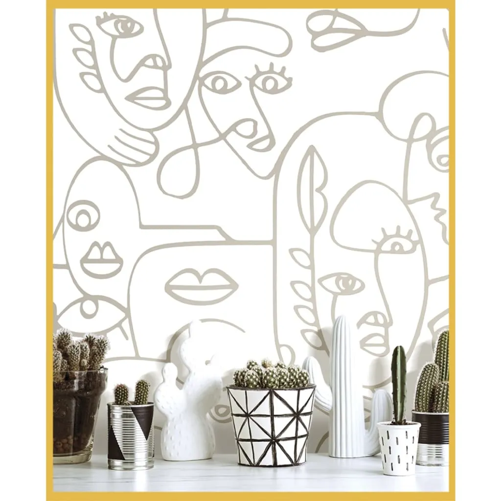 Noordwand Carta da Parati Friends & Coffee Line Art Faces Bianco