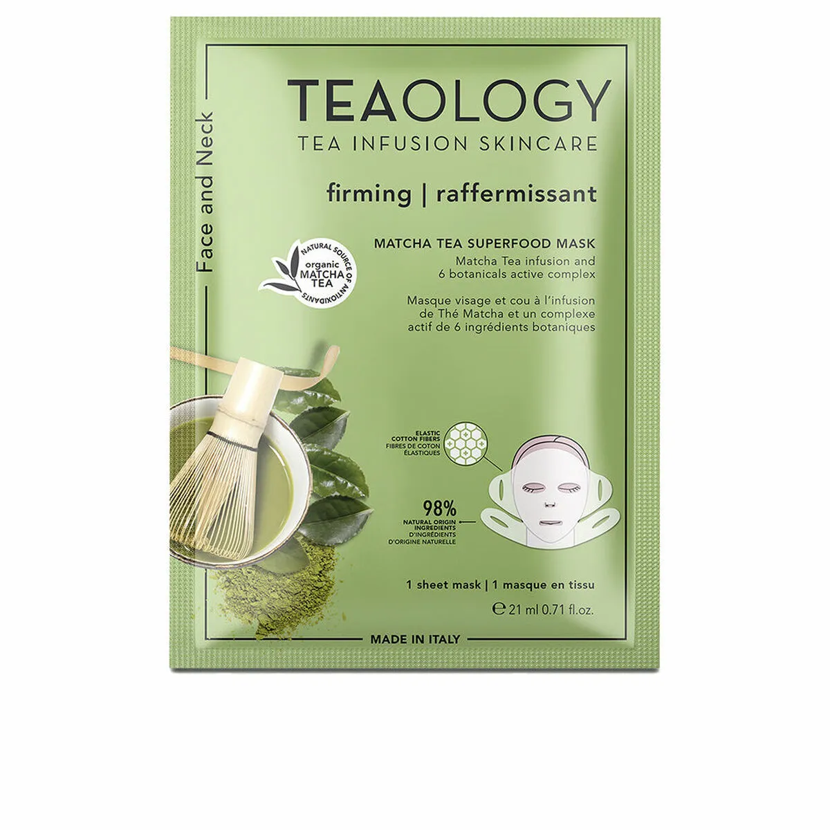 Maschera Viso Rassodante Teaology   Colletto Tè Matcha 21 ml