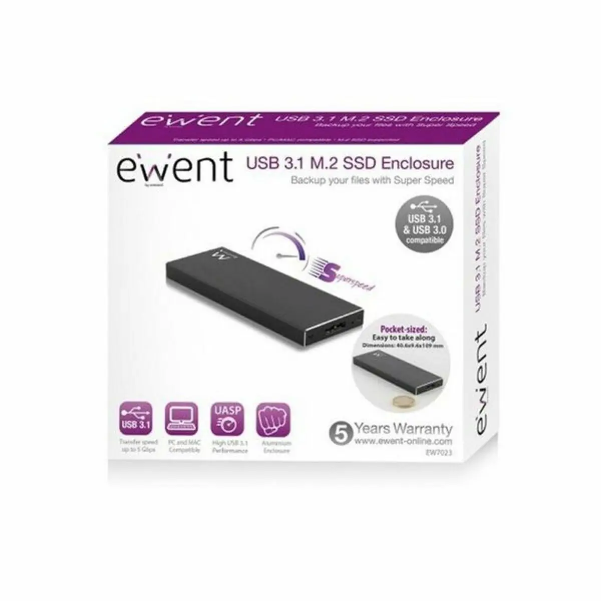 Scatola Esterna Ewent EW7023 SSD M2 USB 3.1 Alluminio