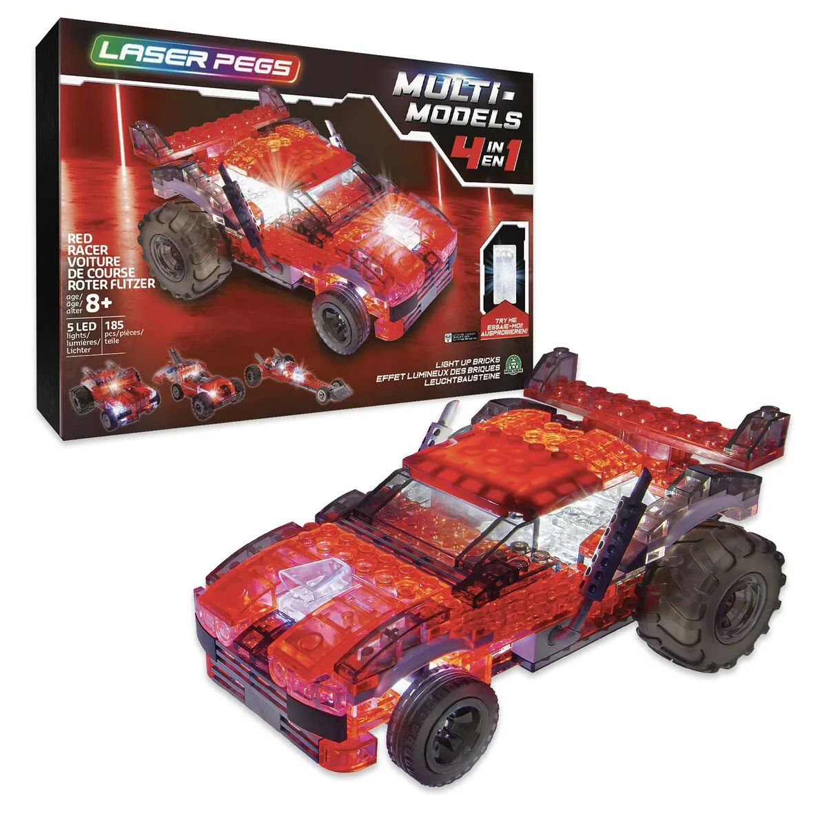 Veicoli di Costruzione Laser Pegs Red Vehicle - 4 in 1 + 8 Anni Luce LED 185 Pezzi