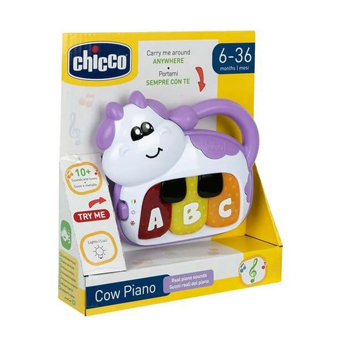 Piano Interattivo per Bambini Chicco Mucca Luci con suono