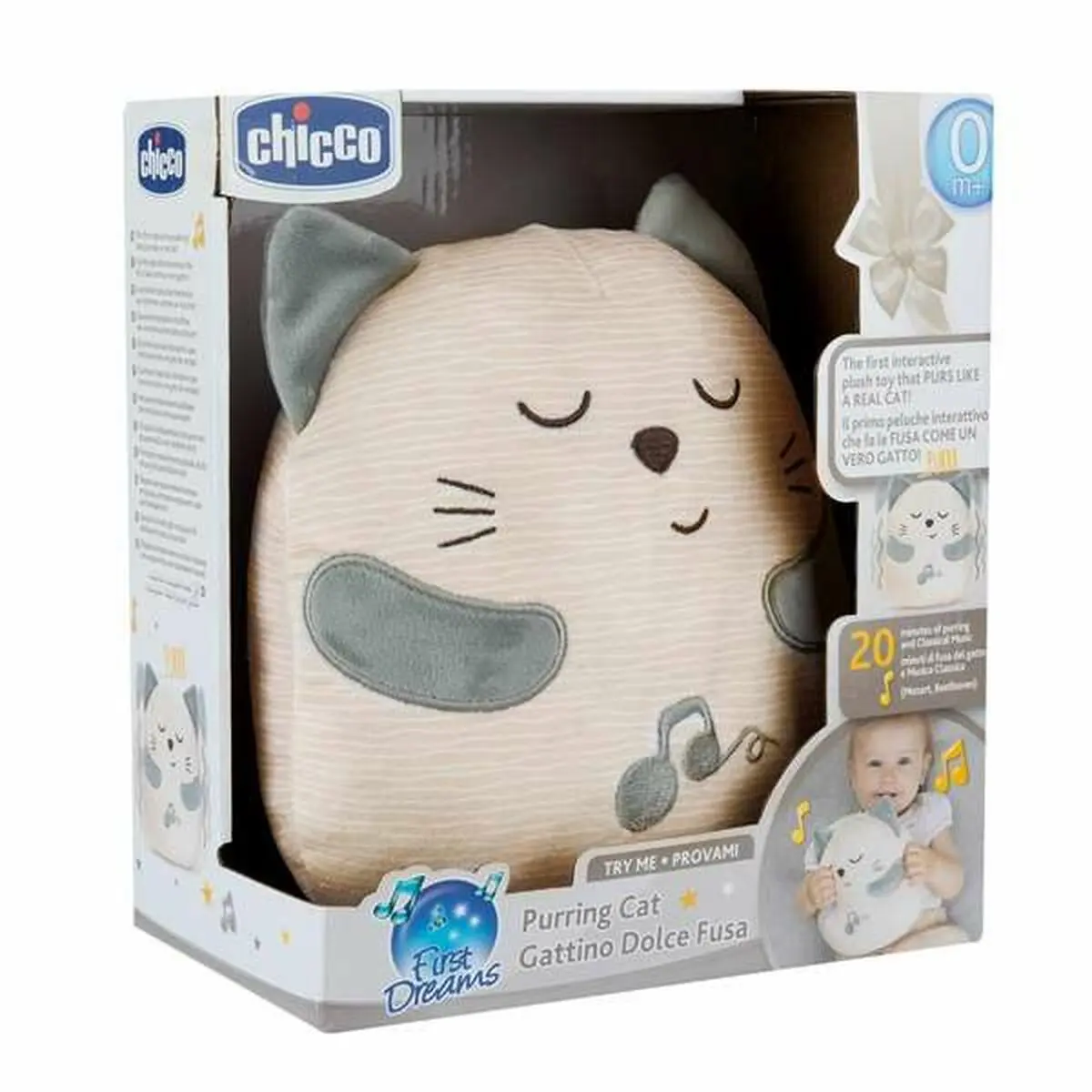 Peluche con Suono Chicco Gatto 20 x 17 x 10 cm Bianco