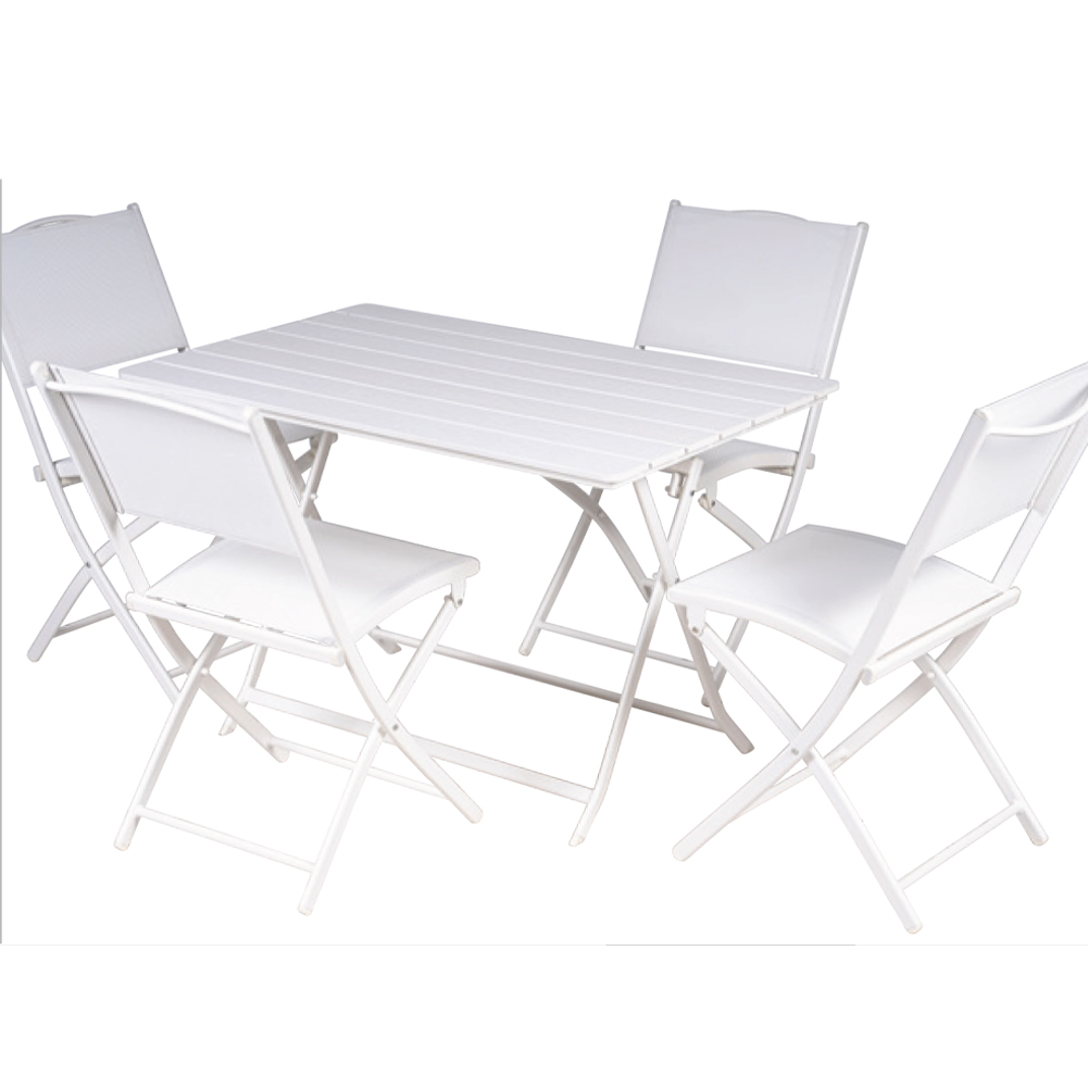 Set Tavolo Pieghevole con 4 Sedie Bianco Arredo Giardino Pranzo in Acciaio e PE (1)