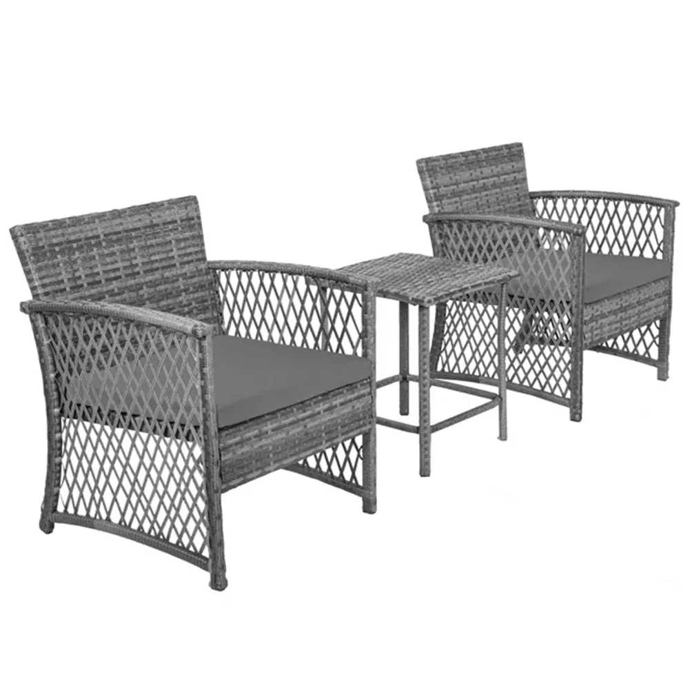 Set 3 Pezzi in Polyrattan Esterno Giardino con 2 Sedie 1 Tavolo Grigio e Grigio (1)