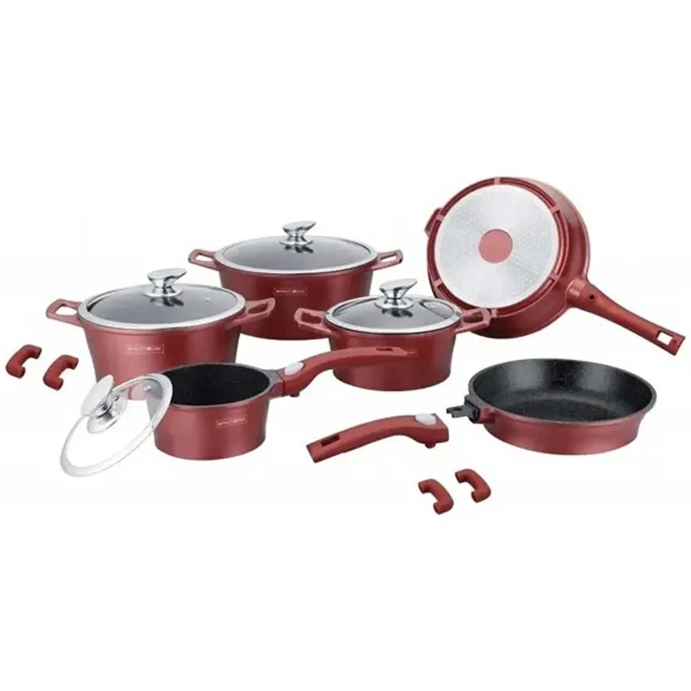 Batteria Pentole e Padelle 14 Pz Antiaderente In Pietra Lavica RL-ES2014M Bordeaux (1)