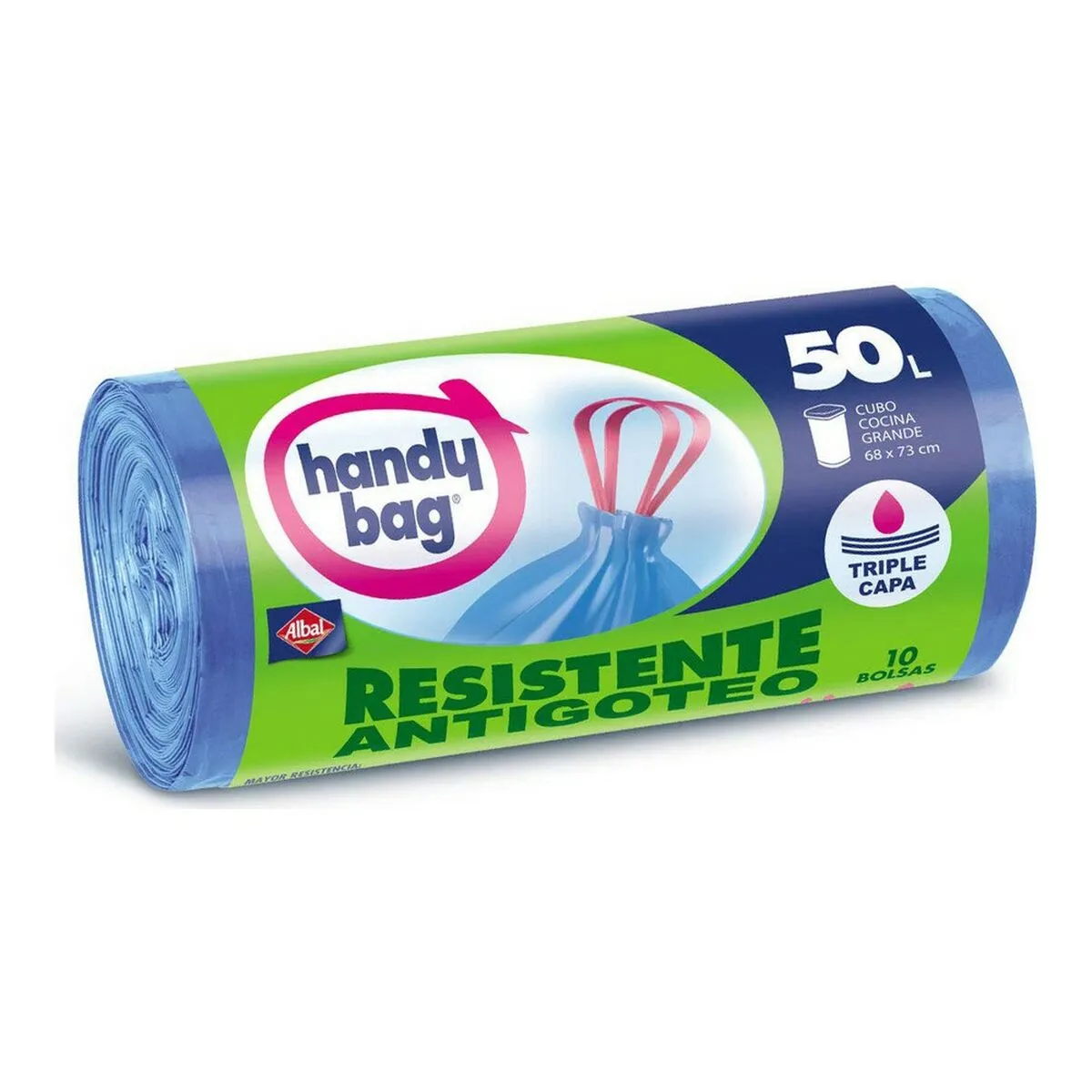 Sacchetti per la Spazzatura Handy Bag Antigoccia Antibatterico (10 x 50 L)