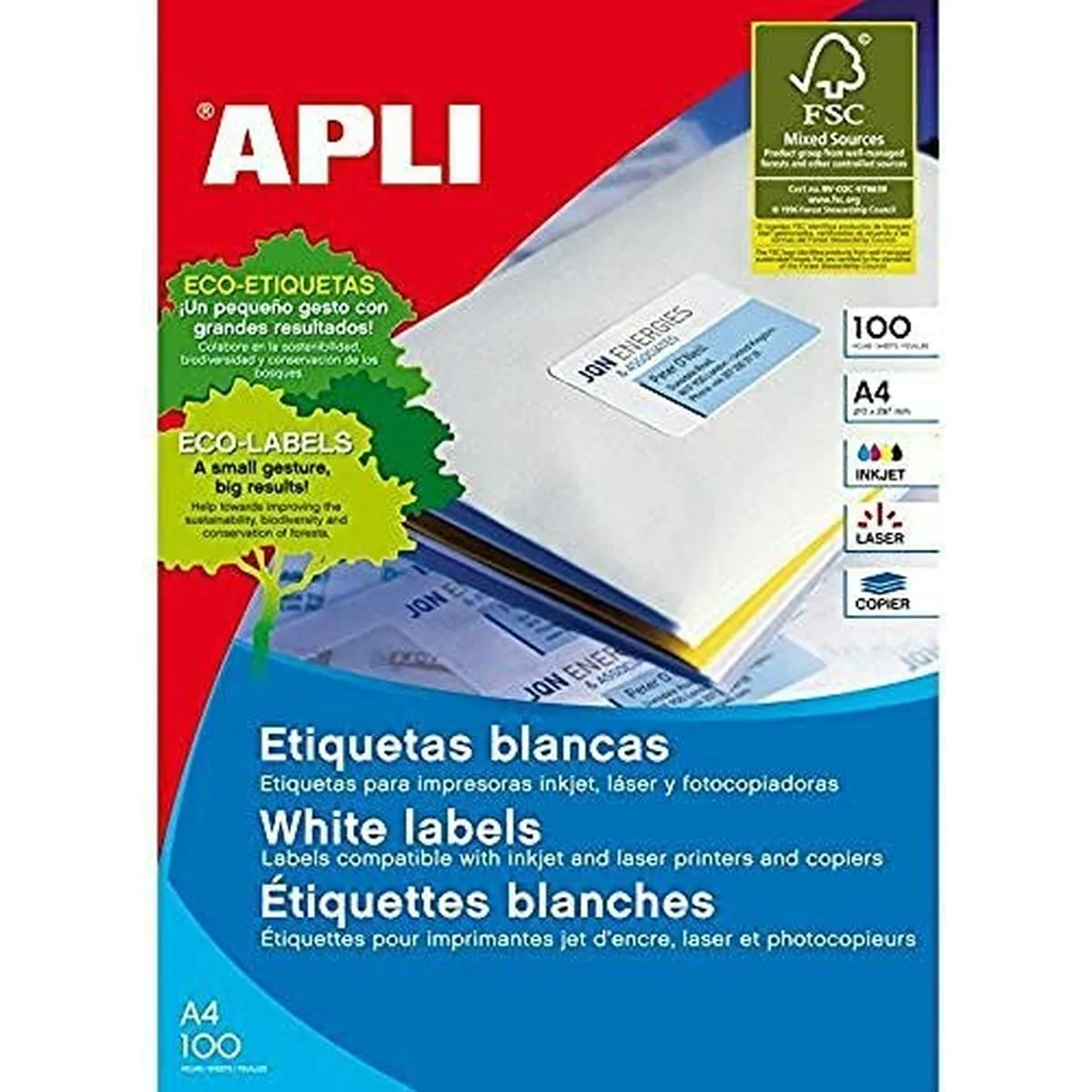 Etichette adesive Apli 581286 100 fogli 52,5 x 29,7 mm Bianco