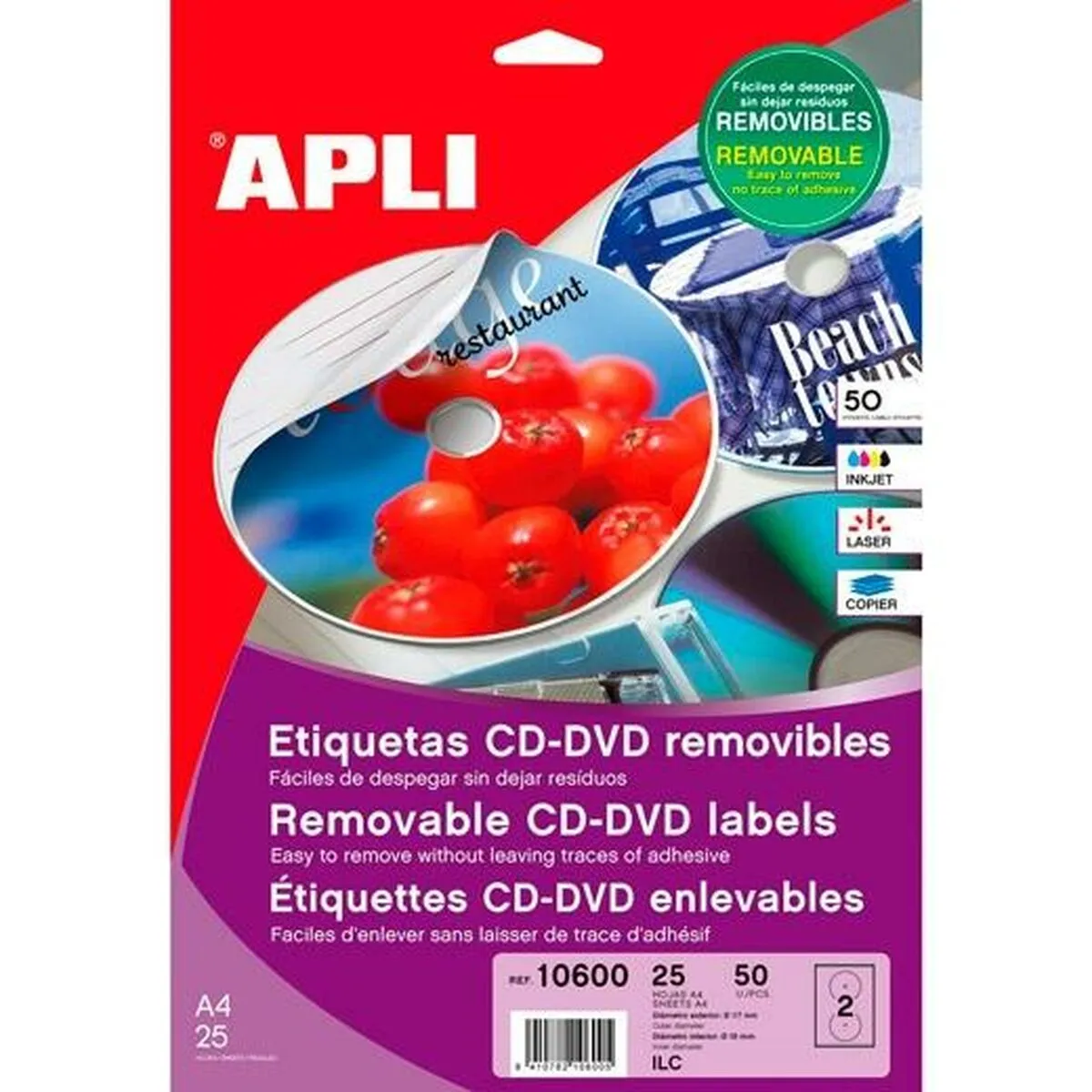 Adesivi/Etichette Apli CD/DVD Ø 114 mm Bianco Ø 117 mm