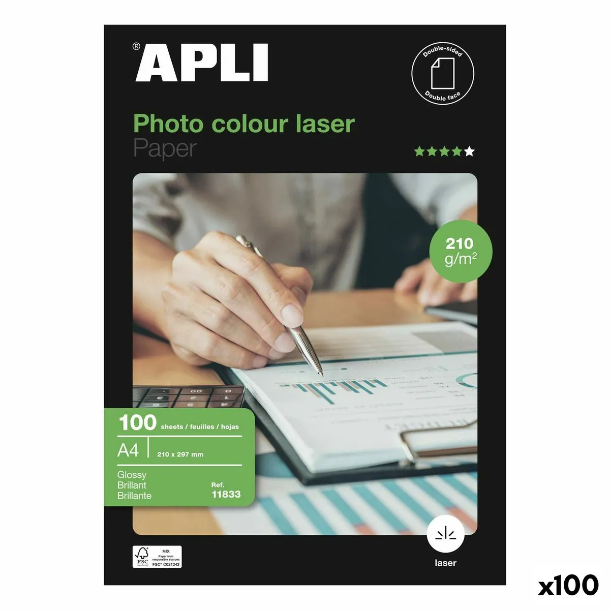 Carta Fotografica Lucida Apli Laser Double-face 100 fogli A4