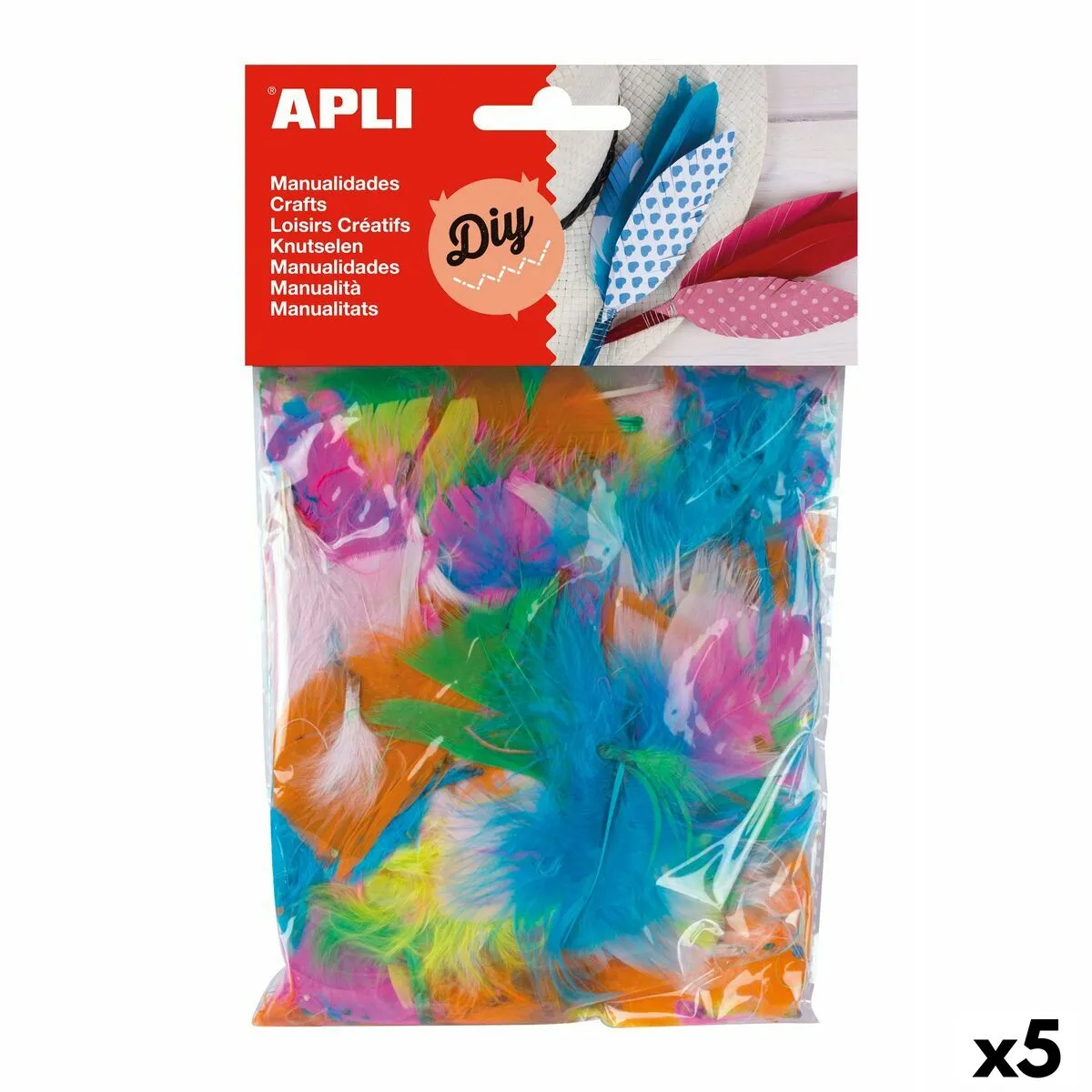 Materiale per Lavori Fai da Te Apli Piume Multicolore 14 g (5 Unità)