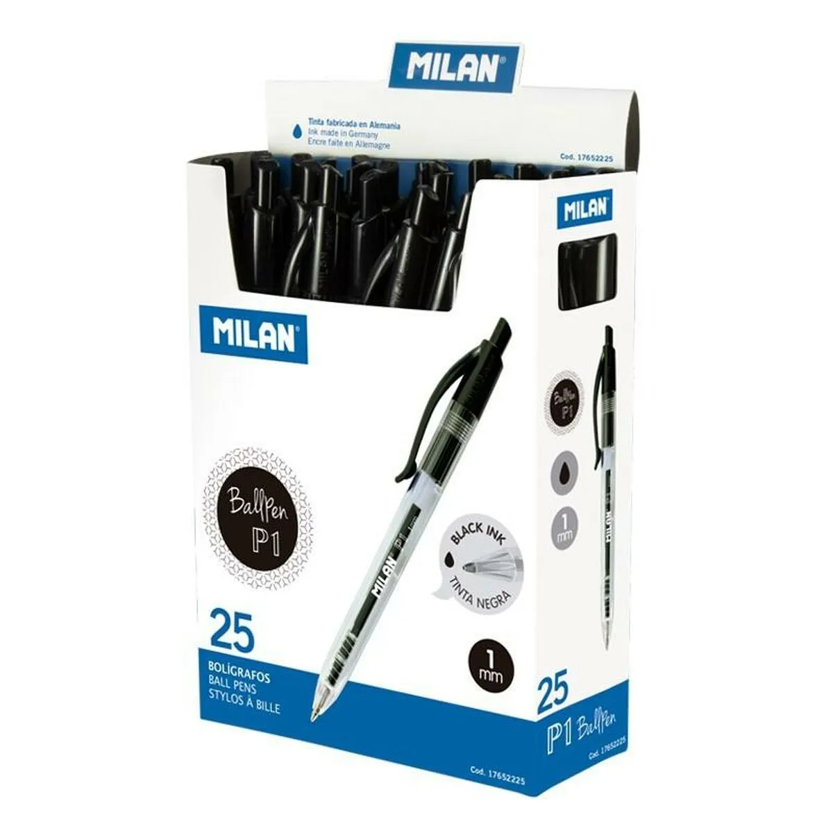 Penna Milan P1 Nero 1 mm (25 Pezzi)