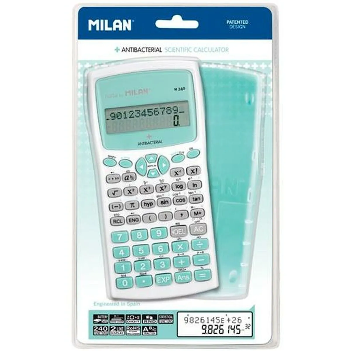 Calcolatrice scientifica Milan M240 Antibacterial Edition Bianco Turchese 16,7 x 8,4 x 1,9 cm